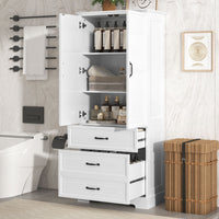 Tall Bathroom Storage Cabinet,Cabinet with Two Doors and Drawers,Adjustable Shelf,MDF Board,White EasyOptionXY LLC