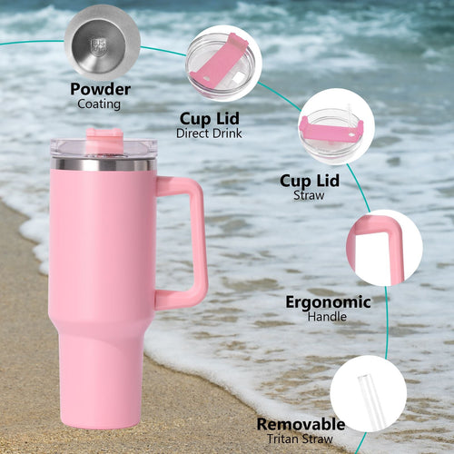 40oz large capacity tumbler, With Handle And Straw Lid, Insulated Reusable Stainless Steel Water Bottles Travel Mug Coffee Cup car cup water cup For Men Women Outdoor Camping Driving,  gift EasyOptionXY LLC