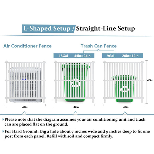 Air Conditioner Fence, Trash Can Vinyl Privacy Fence White Panel for Outside, Outdoor Pool Equipment Enclosure with Metal Stakes, (2-Pack) EasyOptionXY LLC