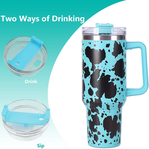 40oz 5D cowprint Insulated Tumbler With Handle And Straw Lid Portable Large Capacity water bottle, Heat preservation,304 Stainless Steel Cup For Outdoor Sports, Travel & Camping Birthday Gift EasyOptionXY LLC