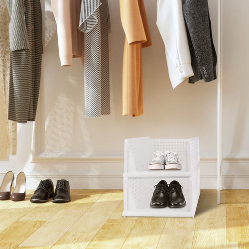 4 Packs Plastic Storage Box Closet Organizer Foldable Storage Bin Stackable Drawer with Slide Rail Push-Pull Storage Basket for Living Room Bedroom Wardrobe White EasyOptionXY LLC