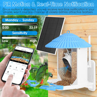 Solar Powered Smart Bird Feeder 2K Bird Watching Camera With PIR Motion AI Birds Species Identify Two-Way Audio Real-Time App Notification Capture Video Gift For Bird Lover