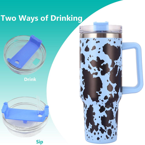40oz 5D cowprint Insulated Tumbler With Handle And Straw Lid Portable Large Capacity water bottle, Heat preservation,304 Stainless Steel Cup For Outdoor Sports, Travel & Camping Birthday Gift EasyOptionXY LLC