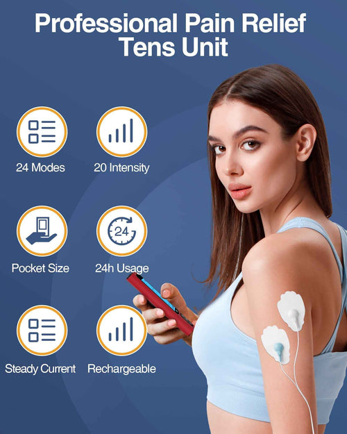 24-Mode TENS &amp; EMS Unit – Rechargeable Muscle Stimulator with 8 Pads