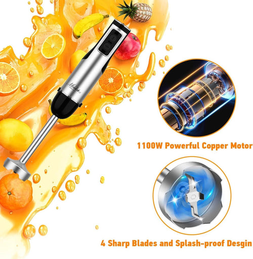 Immersion Blender Handheld, 1100W 5-in-1 Multi-Purpose Hand Blender, 12-Speed Stick Blender, 600ml Beaker, 500ml Chopper, Egg Whisk, Milk Frother, Black EasyOptionXY LLC
