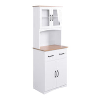 Wooden Kitchen Cabinet White Pantry Room Storage Microwave Cabinet with Framed Glass Doors and Drawer EasyOptionXY LLC