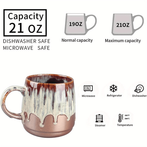 Large Ceramic Coffee Mug, 21 Oz, Gilt Beige Blue Tea Cup for Office and Home, Dishwasher and Microwave Safe EasyOptionXY LLC