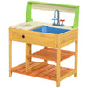 Outsunny Mud Kitchen Outdoor Kitchen Playset for Kids Wooden with Realistic Play Kitchen Toys, Faucet and Sink, Storage Shelves, Gift for Girls and Boys Aged 3-8 Years Old