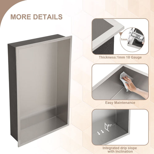 Brushed Stainless Steel Wall Shower  Niche , Double Recessed Shower Shelf for Bathroom EasyOptionXY LLC