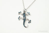 Blue Diamonds Gecko Sterling Silver Necklace