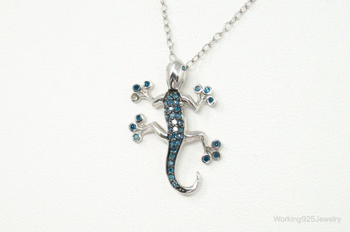 Blue Diamonds Gecko Sterling Silver Necklace