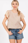 Ces Femme Round Neck Floral Short Sleeve Top