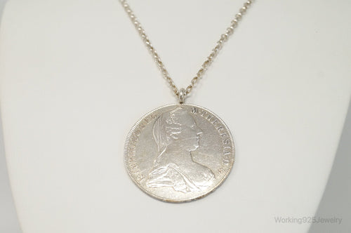 Antique 1780 M. Theresia Austrian Silver Thaler Coin Necklace