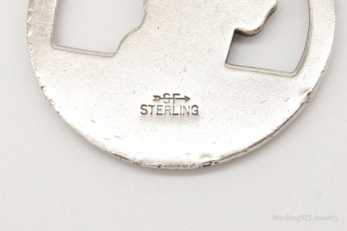 Antique Saint Christopher Protect Us Sterling Silver Pendant