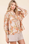 Mittoshop Flower Print Batwing Sleeve Button Down Blouse