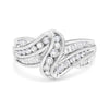 10K White Gold Ring 3/4 Cttw Round and Baguette-Cut Diamond Bypass Ring (H-I Color, I2-I3 Clarity) - Size 6