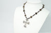 Designer Large Cross Smoky Topaz Pearl Sterling Silver Necklace