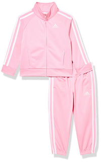 adidas Little Girls Zip Front Classic Tricot Jacket and Joggers Set Light Pink 6X