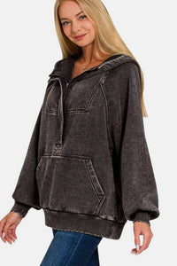 Zenana Acid Wash Fleece Kangaroo Hoodie