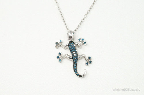 Blue Diamonds Gecko Sterling Silver Necklace