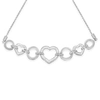 .925 Sterling Silver 1/10 Cttw Round-Cut Diamond Heart-Link Adjustable Bolo Bracelet ( H-I Color, I2-I3 Clarity) - 6"-9" Adjustable