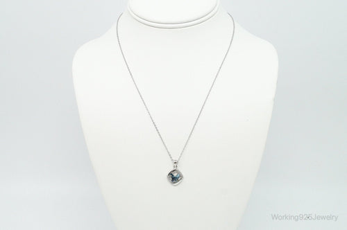 Blue Crystal Cubic Zirconia Butterfly Sterling Silver Necklace