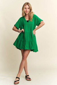 ADORA Tiered Notched Short Sleeve Dress