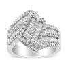 14K White Gold 1-1/2 Cttw Round and Baguette Diamond Bypass Cocktail Ring Band (H-I Color, SI1-SI2 Clarity) - Size 7