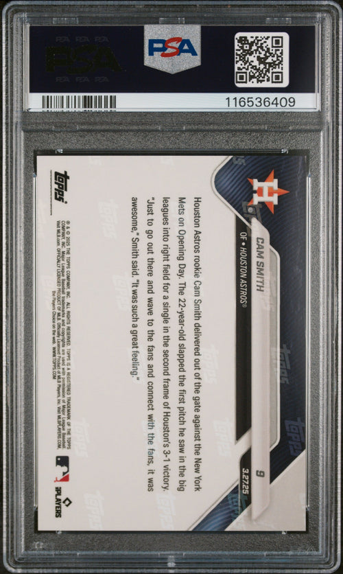 Graded 2025 Topps Now Cam Smith #9 Orange Foil /25 Rookie RC Baseball Card PSA 9 Mint