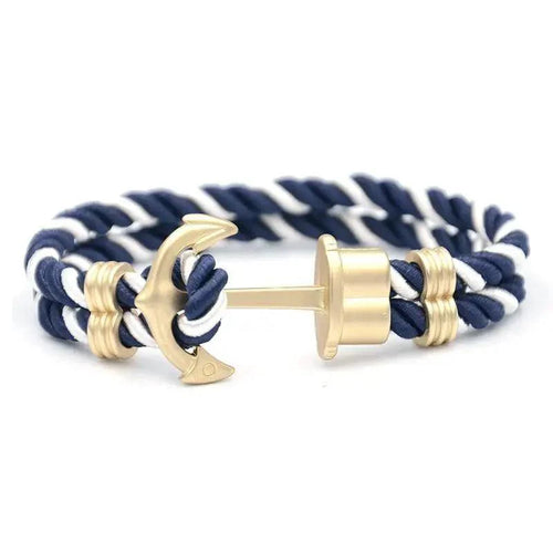 Elegant Modern Handmade Stainless Steel Men Anchor Bracelet made of Nylon in Navy Blue Color For Man