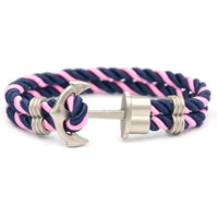 Elegant Modern Handmade Stainless Steel Men Anchor Bracelet made of Nylon in Navy Blue Color For Man