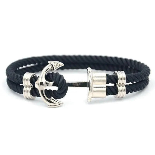 Elegant Modern Handmade Stainless Steel Men Anchor Bracelet made of Nylon in Navy Blue Color For Man