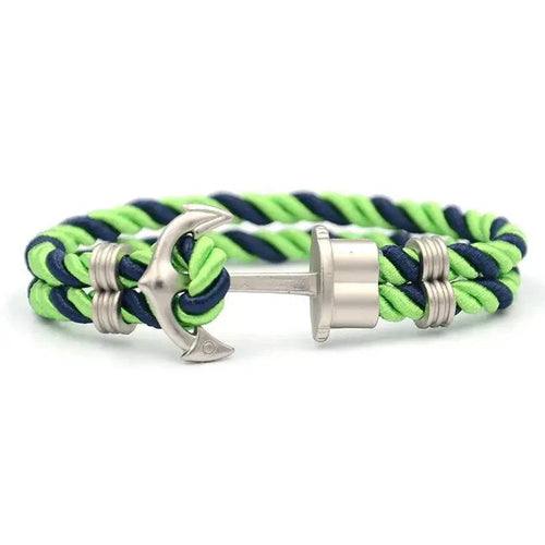 Elegant Modern Handmade Stainless Steel Men Anchor Bracelet made of Nylon in Navy Blue Color For Man