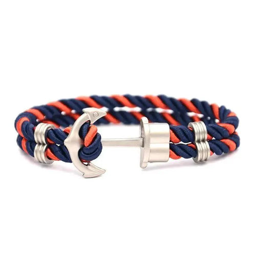Elegant Modern Handmade Stainless Steel Men Anchor Bracelet made of Nylon in Navy Blue Color For Man