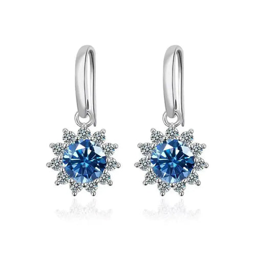 1CT Moissanite Drop Earrings 925 Sterling Silver Colorful Green Blue Pink