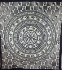 Elephant Mandala Checkerboard Wall Tapestry Black White
