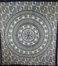 Elephant Mandala Checkerboard Wall Tapestry Black White