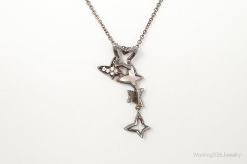 Folli Follie Mother Of Pearl Cubic Zirconia Butterflies Sterling Silver Necklace
