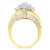 10K Yellow Gold Round and Baguette Diamond Crossover Cluster Ring (3 Cttw, I-J Color, I1-I2 Clarity) - Size 7-1/2