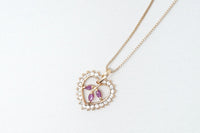 Vtg Ruby Simulated Heart Accented Rose Gold Vermeil Sterling Silver Necklace 18"