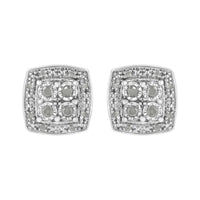 .925 Sterling Silver 1/4 cttw Round Cut Diamond Square Shape Milgrain Stud Earrings (I-J Color, I3 Clarity)
