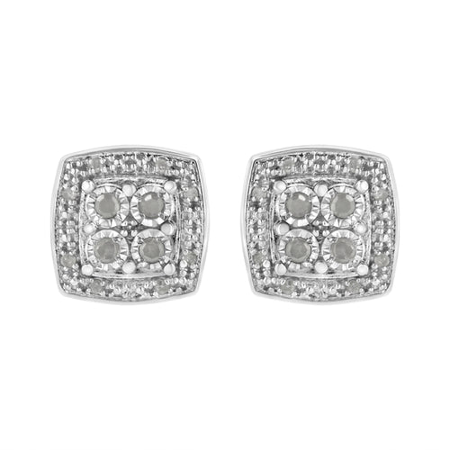 .925 Sterling Silver 1/4 cttw Round Cut Diamond Square Shape Milgrain Stud Earrings (I-J Color, I3 Clarity)