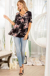 Heimish Full Size Crisscross Neck Floral Babydoll Top Plus Size