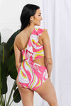 Marina West Pink Cutout Ruffle Swimsuit with Asymmetric Cutout Design