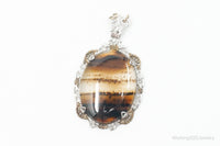 Antique Large Montana Agate Sterling Silver Necklace Pendant