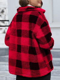 Beautiful Red Women Drop Shoulder Fuzzy Button-Up Jacket Soft And Comfortable Casual Fit Jacket