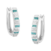 10k White Gold Round and Blue Baguette 1/2 cttw Diamond Hoop Earrings (I-J Color, I2-I3 Clarity)