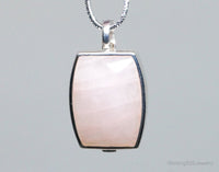 Large Designer ELLE Rose Quartz Ruby Sterling Silver Necklace Pendant