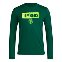 adidas Mens Long Sleeve Pre-Game T-Shirt Dark Green/Portland Timbers Large
