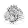10K White Gold 1/2 Cttw Round and Baguette-Cut "S" Shaped Bypass Cocktail Ring (I-J Color, I1-I2 Clarity) - Size 7